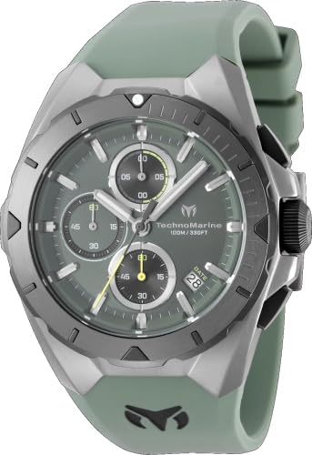 TechnoMarine Ocean Men VD57 - Esfera de acero inoxidable gris verde oliva de 41,30 mm, cuarzo