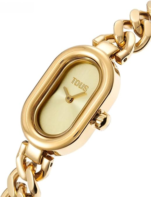 TOUS Reloj analógico Joya con Brazalete Cadena de Acero Dorada, Colección Oval TimeTOUS Reloj analógico Joya con Brazalete Cadena de Acero Dorada, Colección Oval Time