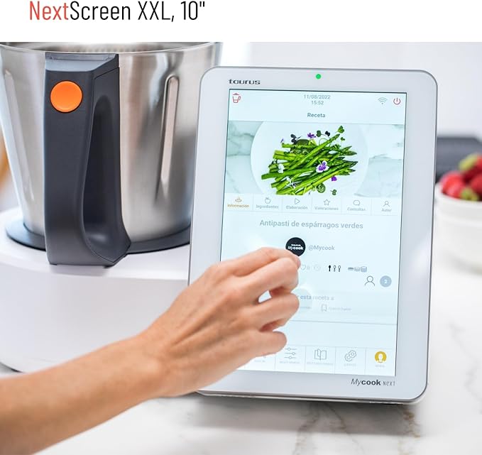 Taurus Mycook Next - Robot de Cocina con wifi, pantalla XXL, cocina por voz, inducción, cocción lenta o alta temperatura, sous-vide, 30 funciones, 2000W, jarra 3.75L, app mycook + accesorios