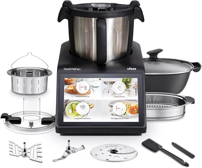 Ufesa TotalChef RK6 Robot de Cocina Multifunción Inteligente, Pantalla Digital 7”, WIFI, 30 Funciones, Jarra Acero Inox, Capacidad Máxima 3,5L, Báscula Integrada, 15 Programas, Accesorios