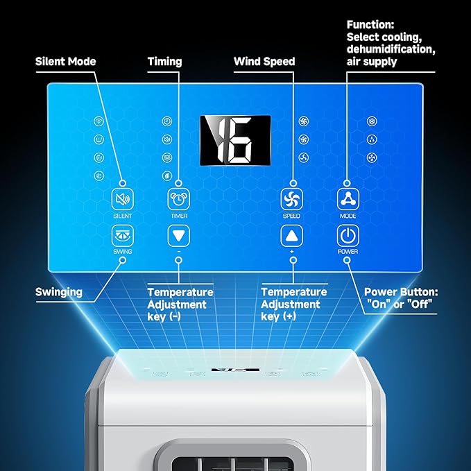 4 en 1 Aire acondicionado portátil,combina funciones de refrigeración, deshumidificación ventilación, ultrasilencioso, temporizador 24 Ideal para hogares, oficinas y cocinas(Blanco puro)