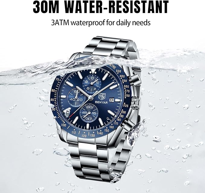 BENYAR by Relojes Hombre Cronografo Analógico Impermeable Luminoso Fecha Reloj Pulsera Hombre Negocios Casual Diseñador Relojes Elegante Regalo para Hombre