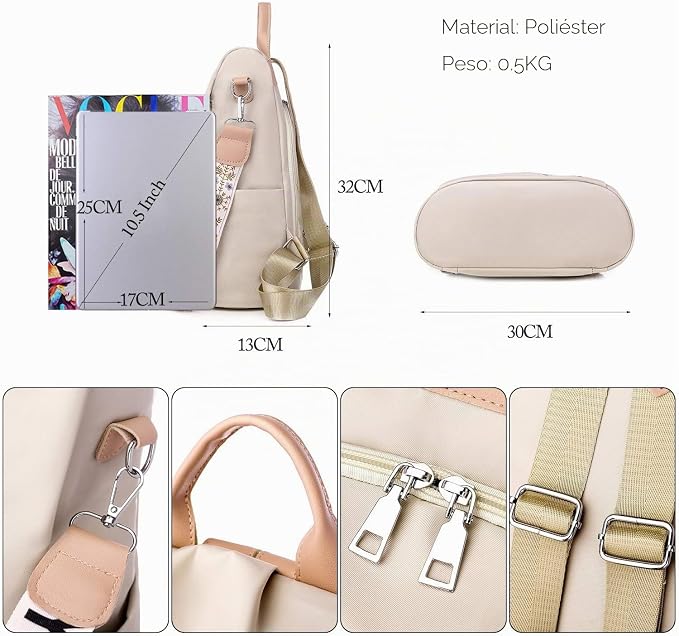 FANDARE Bolsos Mochila Mujer Bolsa de Hombro Bandolera Antirrobo Bolso Mochilas Tipo Casual Niña Bolsas Escolares Señoras Daypacks para Outdoor Viaje Commute Trabaja Impermeable Poliéster