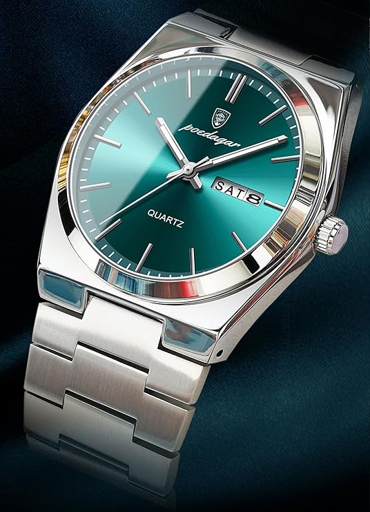 Poedagar Reloj de pulsera de cuarzo para hombre, impermeable, luminoso, fecha, semana, hombre, moda, negocios, clásico, acero inoxidable, reloj para hombre