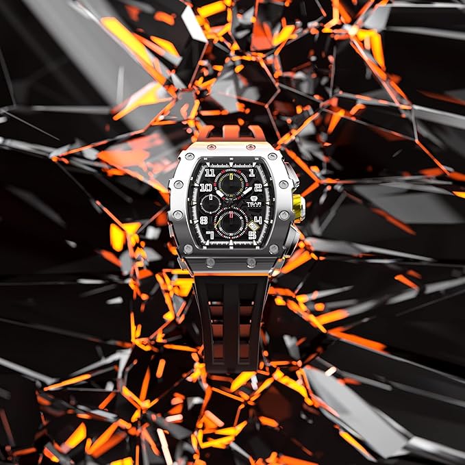 TSAR BOMBA Relojes Cuarzo Hombre Tonel Lujo Reloj de Pulsera Cristal Zafiro Movimiento Japonés Impermeables 50M Luminoso Fecha Esqueleto Cuadrados Analogico Deportivo Cronógrafo Reloj de Hombre