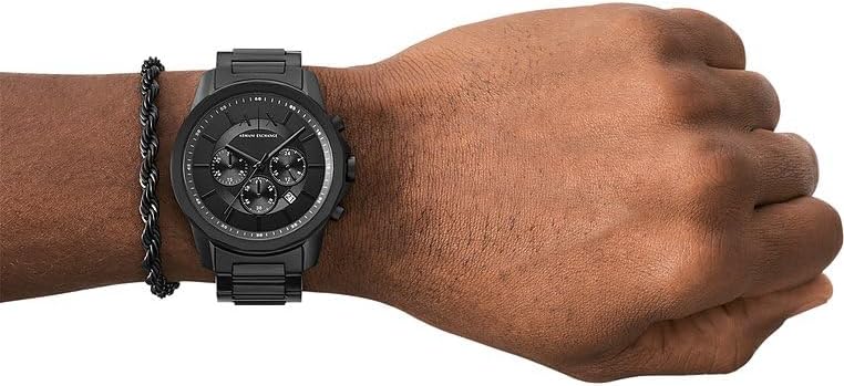 Armani Exchange Reloj Negro para Hombre, Movimiento cronógrafo Cuarzo y Caja 44mm con Correa Acero Inoxidable
