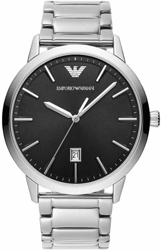 Emporio Armani Relojes para Hombre, Movimiento de Cuarzo de Tres Agujas con Fecha y Caja de 43mm con Correa de Acero Inoxidable
