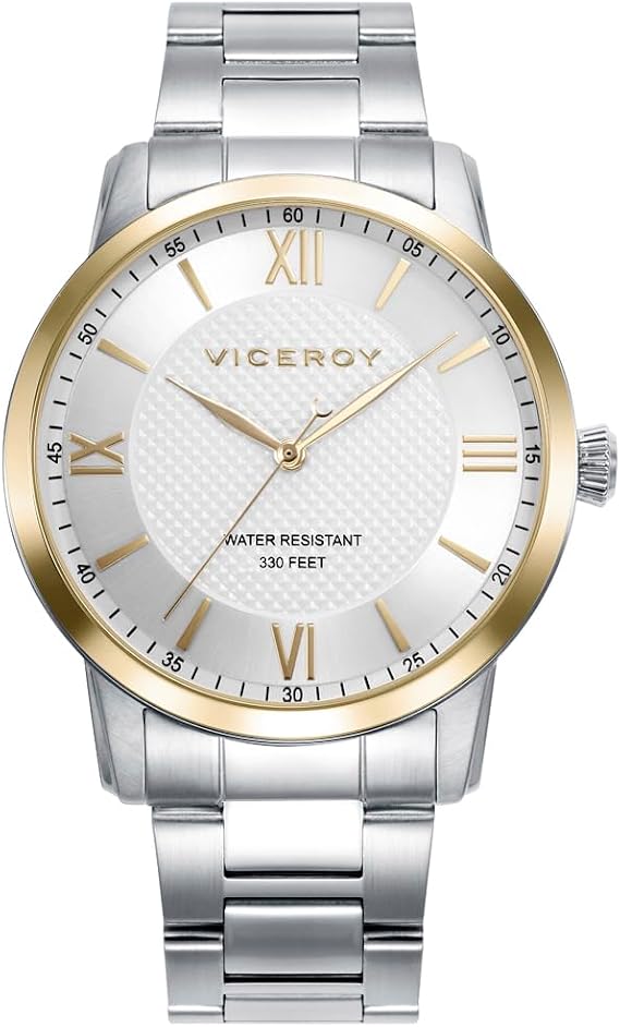 Viceroy Reloj Hombre Elegante de Acero Inoxidable - 40 mm - Movimiento de Cuarzo - Esfera Plateada - Bisel Dorado - Resistente al Agua 10 ATM - Brazalete de Acero - Colección Grand – 41145-83