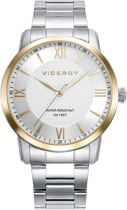 Viceroy Reloj Hombre Elegante de Acero Inoxidable - 40 mm - Movimiento de Cuarzo - Esfera Plateada - Bisel Dorado - Resistente al Agua 10 ATM - Brazalete de Acero - Colección Grand – 41145-83