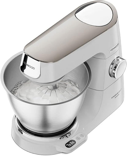 Kenwood Titanium Chef Baker KVC65.001WH - Robot de cocina con báscula integrada (1200 W, incluye 3 utensilios de pastelería, espátula y protector contra salpicaduras), color blanco