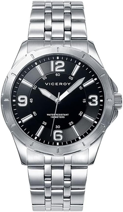 Viceroy Reloj Deportivo Hombre de Acero Inoxidable - 42 mm - Movimiento de Cuarzo - Esfera Negra - Sumergible 10 ATM - Colección Heat – 40519-55