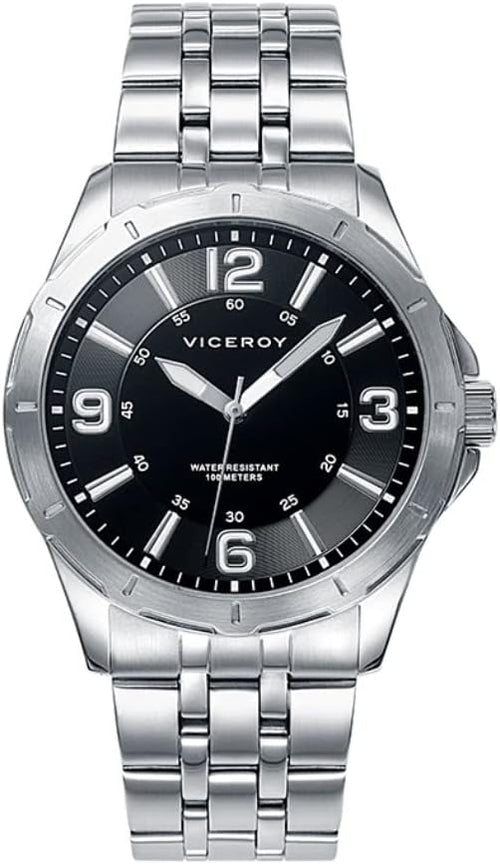 Viceroy Reloj Deportivo Hombre de Acero Inoxidable - 42 mm - Movimiento de Cuarzo - Esfera Negra - Sumergible 10 ATM - Colección Heat – 40519-55