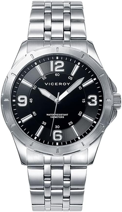 Viceroy Reloj Deportivo Hombre de Acero Inoxidable - 42 mm - Movimiento de Cuarzo - Esfera Negra - Sumergible 10 ATM - Colección Heat – 40519-55