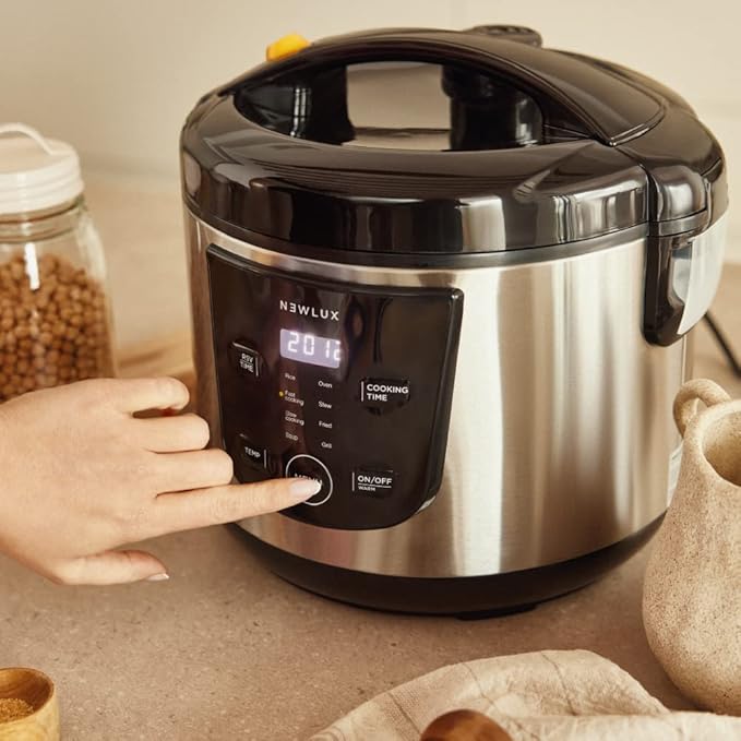NEWLUX - Robot de Cocina Multifunción 5L SmartChef V50 con Cubeta Antiadherente, Programable hasta 24 Horas, 9 Funciones y 8 Menús automáticos. Mantiene Caliente 24H, Negro