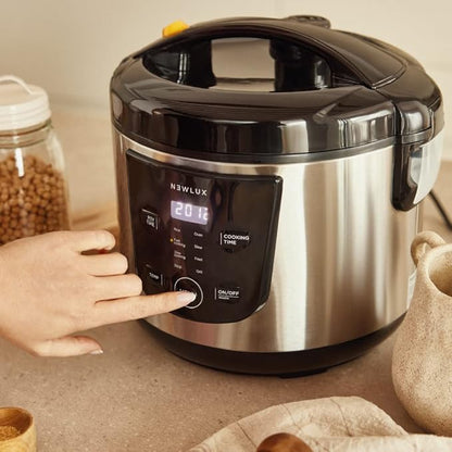 NEWLUX - Robot de Cocina Multifunción 5L SmartChef V50 con Cubeta Antiadherente, Programable hasta 24 Horas, 9 Funciones y 8 Menús automáticos. Mantiene Caliente 24H, Negro