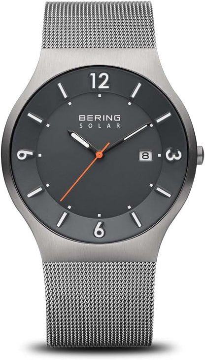 Bering 14440 Reloj Solar para Hombre con Caja de Acero Inoxidable de 40 mm y Esfera, Correa milanesa, Cristal de Zafiro y Resistencia al Agua de 5 ATM