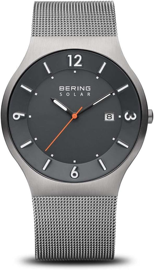 Bering 14440 Reloj Solar para Hombre con Caja de Acero Inoxidable de 40 mm y Esfera, Correa milanesa, Cristal de Zafiro y Resistencia al Agua de 5 ATM