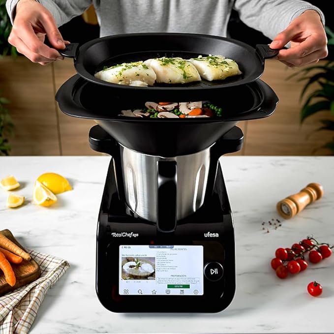 Ufesa TotalChef RK6 Robot de Cocina Multifunción Inteligente, Pantalla Digital 7”, WIFI, 30 Funciones, Jarra Acero Inox, Capacidad Máxima 3,5L, Báscula Integrada, 15 Programas, Accesorios