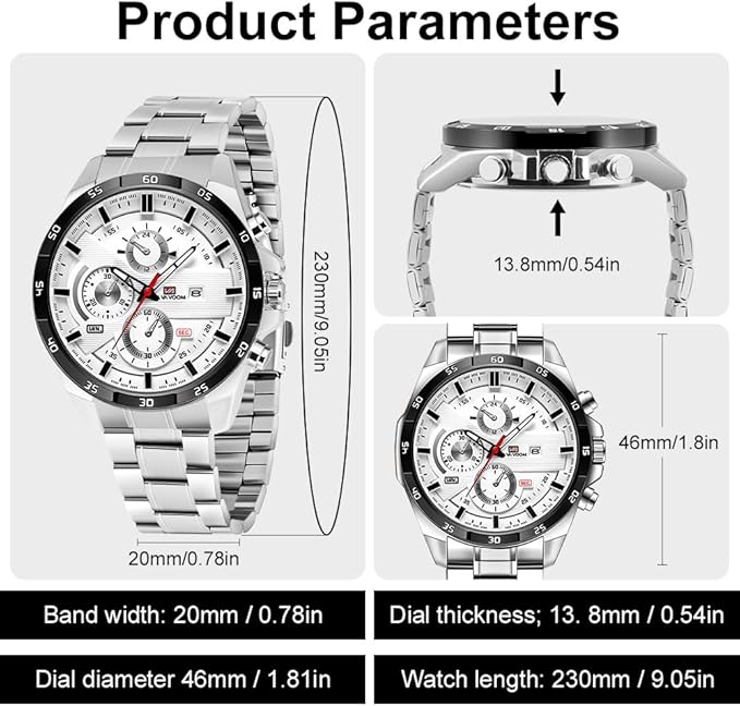 OFFCUP Reloj para Hombre, 50mm Cronografo Relojes, Reloj Analógico de Cuarzo con Correa en Acero Inoxidable et Fecha Automática, Negocios Casual Relojes de Pulsera para Hombres
