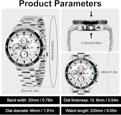 OFFCUP Reloj para Hombre, 50mm Cronografo Relojes, Reloj Analógico de Cuarzo con Correa en Acero Inoxidable et Fecha Automática, Negocios Casual Relojes de Pulsera para Hombres