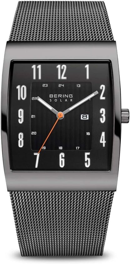 Bering 16433 Reloj Solar para Hombre con Caja de Acero Inoxidable de 33 mm y Esfera, Correa milanesa, Cristal de Zafiro y Resistencia al Agua de 3 ATM