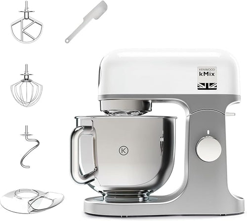 Kenwood kMix KMX750WH - Robot de Cocina Multifunción, 1000 W, Bol Metálico de 5 L con Asa, Gancho para Amasar, Varillas, Mezclado K, Acero Inoxidable, 6 Velocidades, Color Blanco