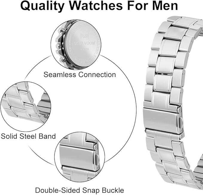 OFFCUP Reloj para Hombre, 50mm Cronografo Relojes, Reloj Analógico de Cuarzo con Correa en Acero Inoxidable et Fecha Automática, Negocios Casual Relojes de Pulsera para Hombres