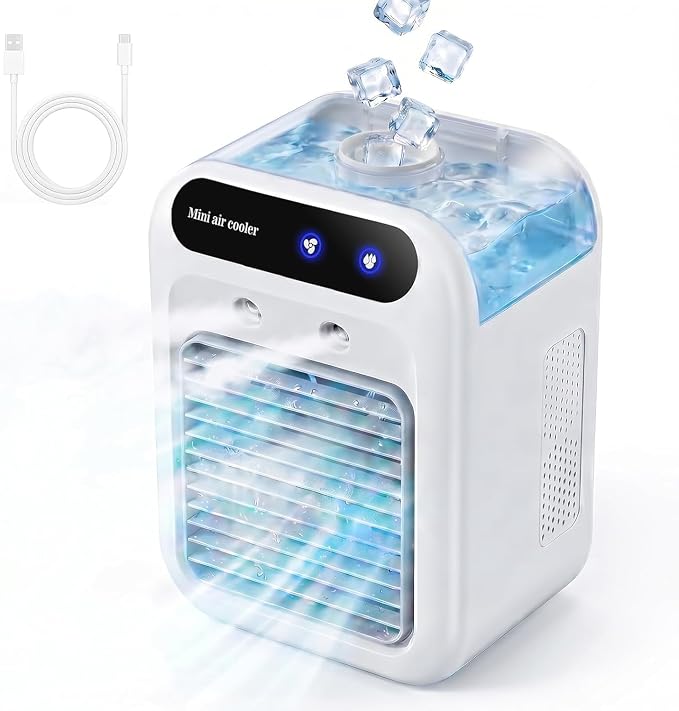 Earnmore Aire Acondicionado Portatil, Mini USB Ventilador, Enfriador de Aire, Aire Humidificador Portátil Silencioso, 2Velocidades de Ventilador, 2 Modos de Nebulización, Adecuado para Hogar, Oficina