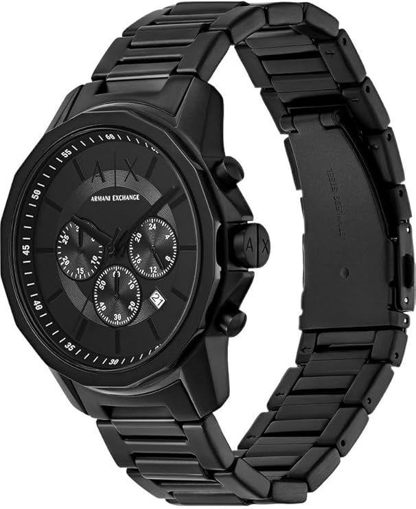 Armani Exchange Reloj Negro para Hombre, Movimiento cronógrafo Cuarzo y Caja 44mm con Correa Acero Inoxidable
