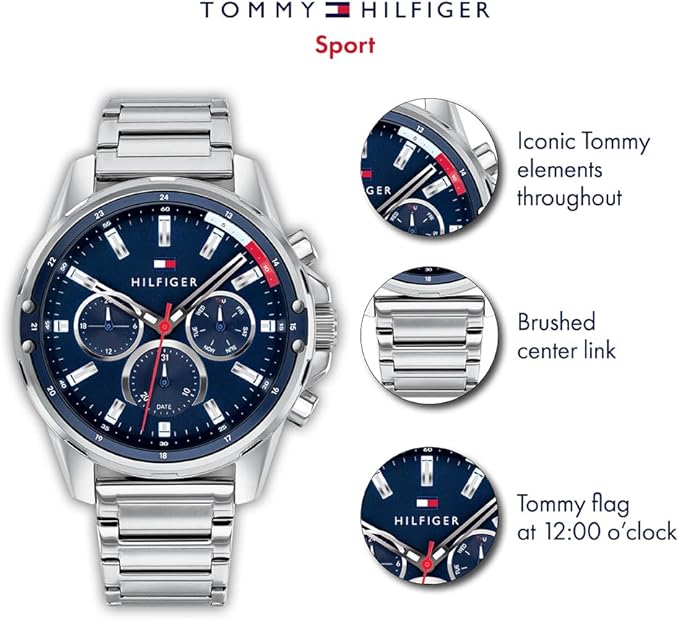 Tommy Hilfiger Reloj Analógico de Cuarzo Multifunción para Hombre con Correa en Acero Inoxidable o en Silicona