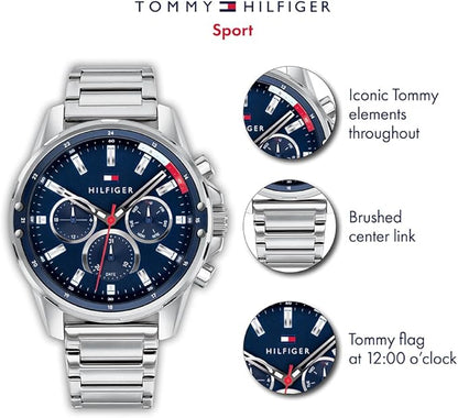 Tommy Hilfiger Reloj Analógico de Cuarzo Multifunción para Hombre con Correa en Acero Inoxidable o en Silicona