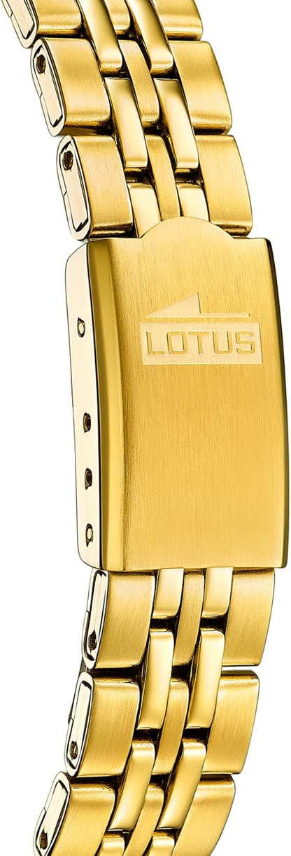 LOTUS Reloj Mujer Analógico de Acero Inoxidable 316l Dorado - Movimiento de Cuarzo - Cristal Mineral de Alta Resistencia - Resistente al Agua 5 ATM - Calendario 18993/2 - Old Money