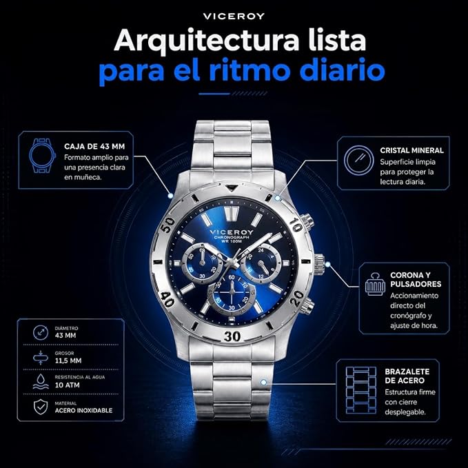 Viceroy Reloj Cronógrafo Hombre de Acero Inoxidable - 43 mm