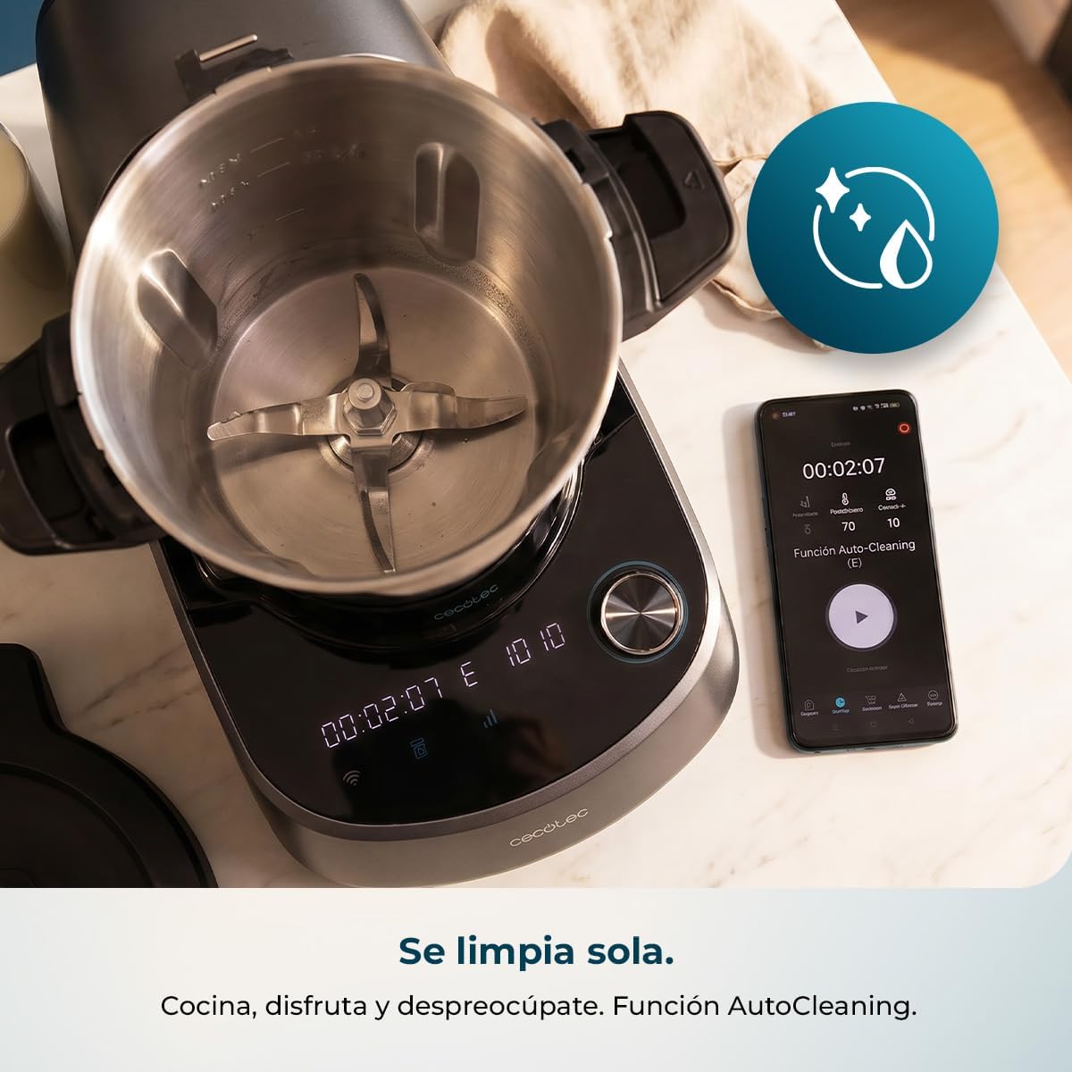 Cecotec Robot de Cocina Multifunción Mambo 11090 Daily. Capacidad 3,3 Litros, 37 Funciones, 4 Elaboraciones a la vez, Táctil, APP de Mambo con Recetario, Báscula y Jarra de Acero Inox, Compacto