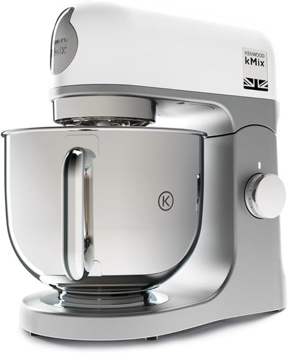 Kenwood kMix KMX750WH - Robot de Cocina Multifunción, 1000 W, Bol Metálico de 5 L con Asa, Gancho para Amasar, Varillas, Mezclado K, Acero Inoxidable, 6 Velocidades, Color Blanco