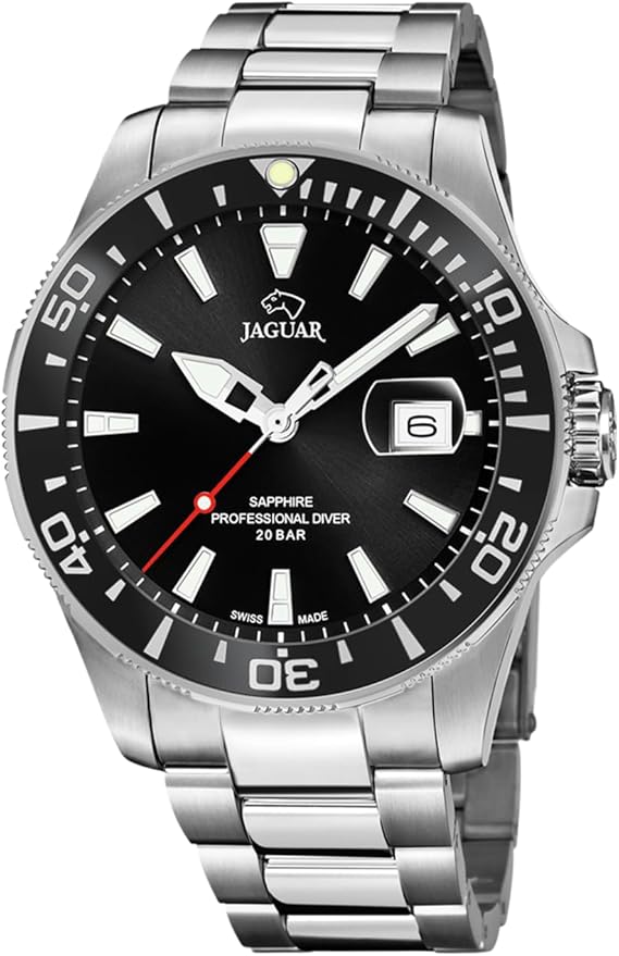 JAGUAR Reloj Hombre Analógico de Acero Inoxidable 316l Plateado - Movimiento de Cuarzo - Calendario - Cristal Zafiro de Alta Resistencia - Resistente al Agua 20 ATM J860/D Executive