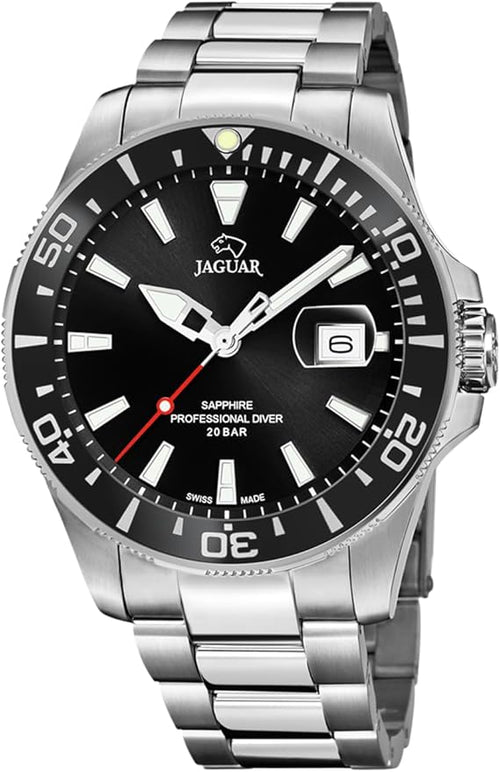 JAGUAR Reloj Hombre Analógico de Acero Inoxidable 316l Plateado - Movimiento de Cuarzo - Calendario - Cristal Zafiro de Alta Resistencia - Resistente al Agua 20 ATM J860/D Executive
