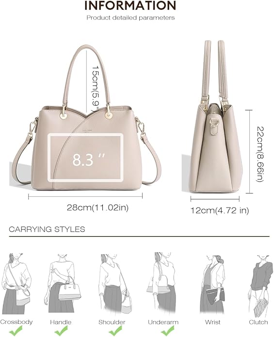 David Jones – Bolso de mano para mujer – Bolso de mano de piel sintética – Hombro – 3 compartimentos con varios bolsillos – Tote City Trabajo elegante clásico chic a la moda de tamaño mediano