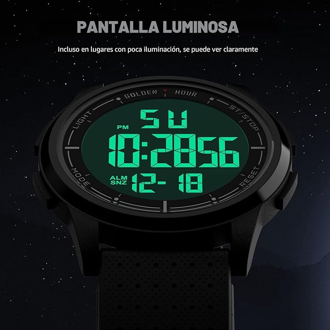 GOLDEN HOUR Relojes Digitales Impermeables Deportivos Ultrafinos para Hombre con Pantalla Gran Angular Correa de Caucho Reloj de Pulsera para Hombre Mujer