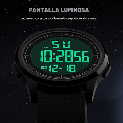 GOLDEN HOUR Relojes Digitales Impermeables Deportivos Ultrafinos para Hombre con Pantalla Gran Angular Correa de Caucho Reloj de Pulsera para Hombre Mujer