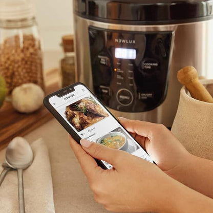 NEWLUX - Robot de Cocina Multifunción 5L SmartChef V50 con Cubeta Antiadherente, Programable hasta 24 Horas, 9 Funciones y 8 Menús automáticos. Mantiene Caliente 24H, Negro