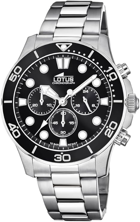LOTUS Reloj Hombre Analógico de Acero Inoxidable 316l Plateado - Movimiento de Cuarzo - Cronógrafo - Cristal Mineral de Alta Resistencia - Resistente al Agua 10 ATM 18756/3 Excellent