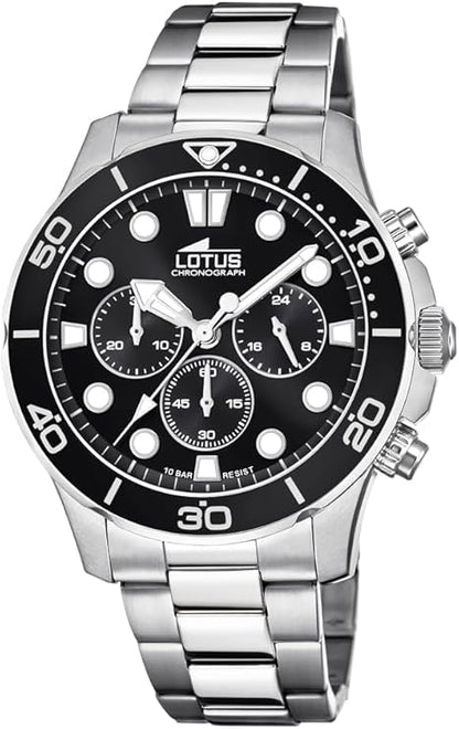 LOTUS Reloj Hombre Analógico de Acero Inoxidable 316l Plateado - Movimiento de Cuarzo - Cronógrafo - Cristal Mineral de Alta Resistencia - Resistente al Agua 10 ATM 18756/3 Excellent