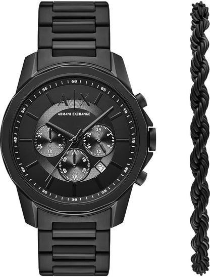 Armani Exchange Reloj Negro para Hombre, Movimiento cronógrafo Cuarzo y Caja 44mm con Correa Acero Inoxidable