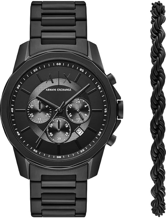 Armani Exchange Reloj Negro para Hombre, Movimiento cronógrafo Cuarzo y Caja 44mm con Correa Acero Inoxidable