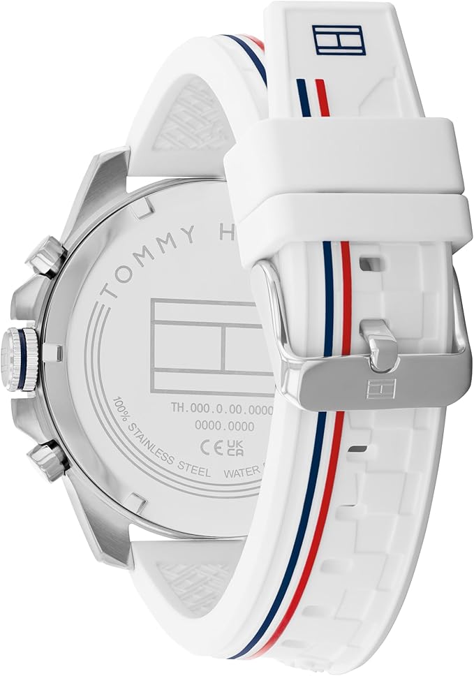 Tommy Hilfiger Reloj Analógico Multifuncional de Cuarzo para Hombres con Correa de Silicona, Acero Inoxidable o Cuero, Subesferas para Día y Fecha, Resistente al Agua hasta 5ATM.