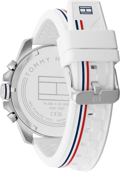 Tommy Hilfiger Reloj Analógico Multifuncional de Cuarzo para Hombres con Correa de Silicona, Acero Inoxidable o Cuero, Subesferas para Día y Fecha, Resistente al Agua hasta 5ATM.