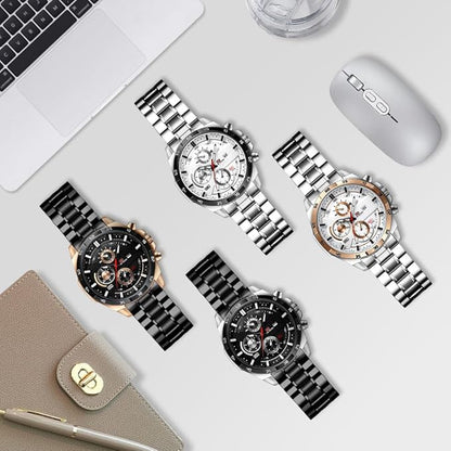 OFFCUP Reloj para Hombre, 50mm Cronografo Relojes, Reloj Analógico de Cuarzo con Correa en Acero Inoxidable et Fecha Automática, Negocios Casual Relojes de Pulsera para Hombres