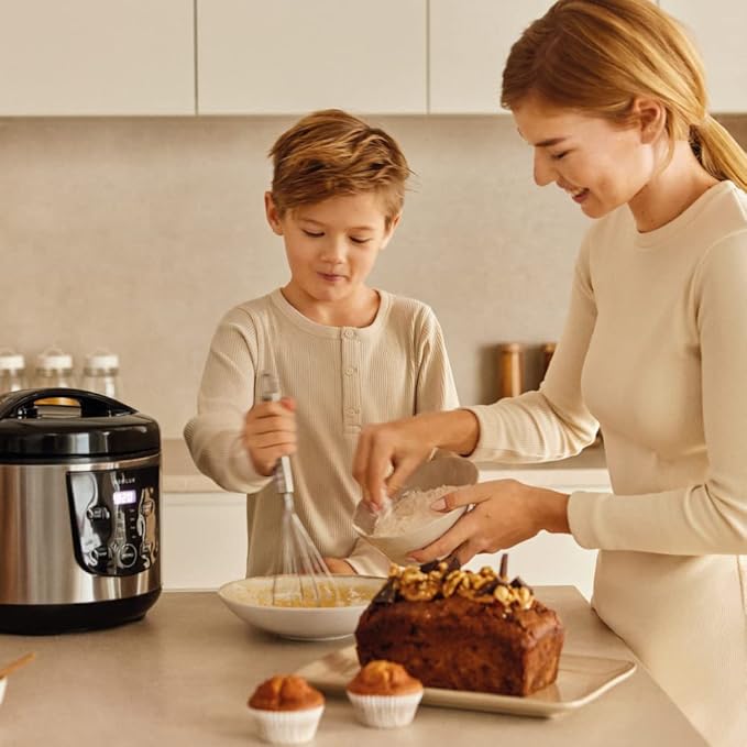NEWLUX - Robot de Cocina Multifunción 5L SmartChef V50 con Cubeta Antiadherente, Programable hasta 24 Horas, 9 Funciones y 8 Menús automáticos. Mantiene Caliente 24H, Negro