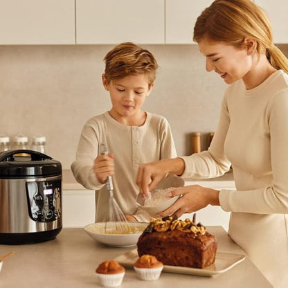 NEWLUX - Robot de Cocina Multifunción 5L SmartChef V50 con Cubeta Antiadherente, Programable hasta 24 Horas, 9 Funciones y 8 Menús automáticos. Mantiene Caliente 24H, Negro